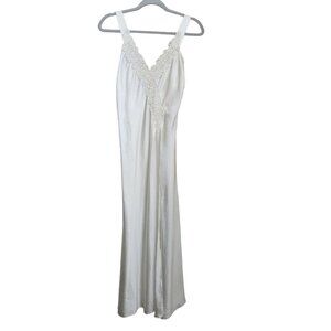 Vintage Style‎ Ivory White Maxi Slip Dress Night Gown M Lace Adjustable Strap